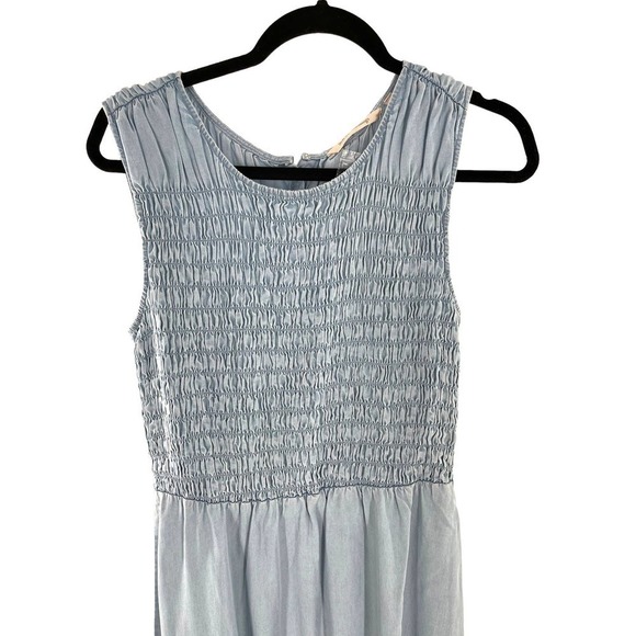 NEW SOFT SURROUNDINGS WASHED DENIM SMOCKED SLEEVELESS DRESS - Picture 3 of 9